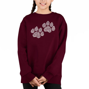 Woof Paw Prints - Girl's Word Art Crewneck Sweatshirt