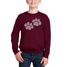 Load image into Gallery viewer, Woof Paw Prints - Boy&#39;s Word Art Crewneck Sweatshirt