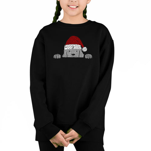 Christmas Peeking Dog - Girl's Word Art Crewneck Sweatshirt
