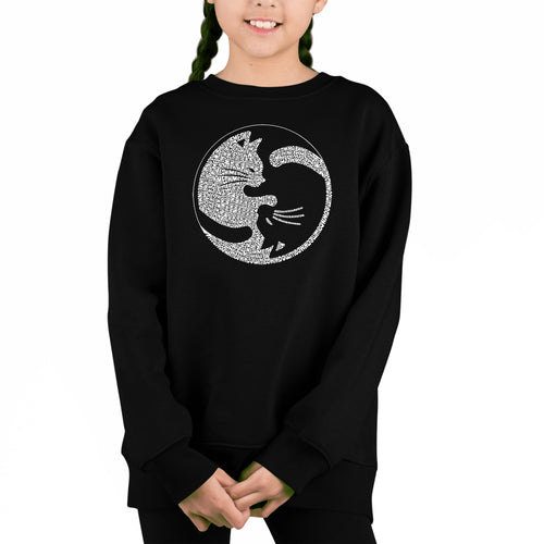 Yin Yang Cat - Girl's Word Art Crewneck Sweatshirt