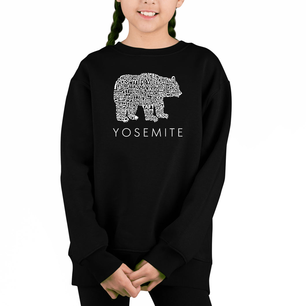 Yosemite Bear - Girl's Word Art Crewneck Sweatshirt