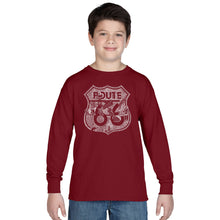Load image into Gallery viewer, Stops Along Route 66 - Boy&#39;s Word Art Long Sleeve