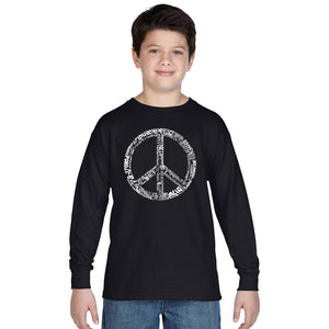 THE WORD PEACE IN 77 LANGUAGES - Boy's Word Art Long Sleeve