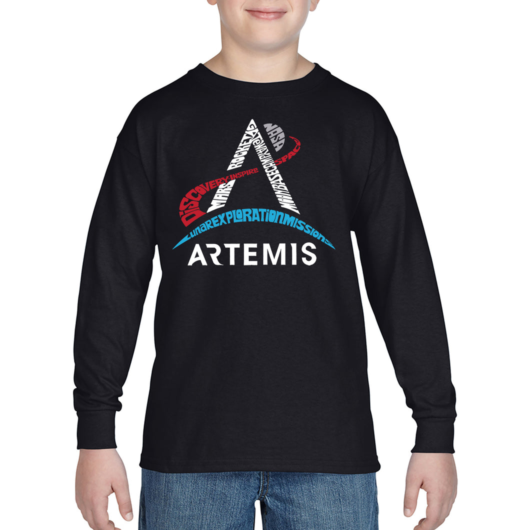 NASA Artemis Logo - Boy's Word Art Long Sleeve T-Shirt