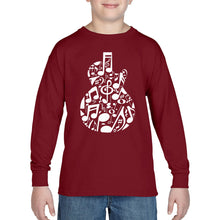 Load image into Gallery viewer, Music Notes Guitar - Boy&#39;s Word Art Long Sleeve T-Shirt