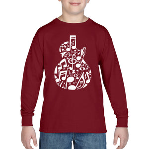 Music Notes Guitar - Boy's Word Art Long Sleeve T-Shirt