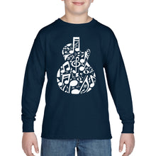 Load image into Gallery viewer, Music Notes Guitar - Boy&#39;s Word Art Long Sleeve T-Shirt