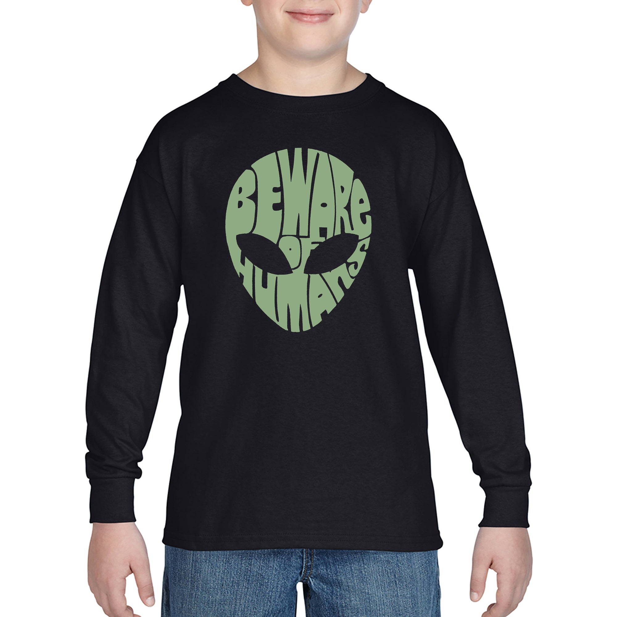 Load image into Gallery viewer, LA Pop Art Boy's Word Art Long Sleeve - Beware of Humans