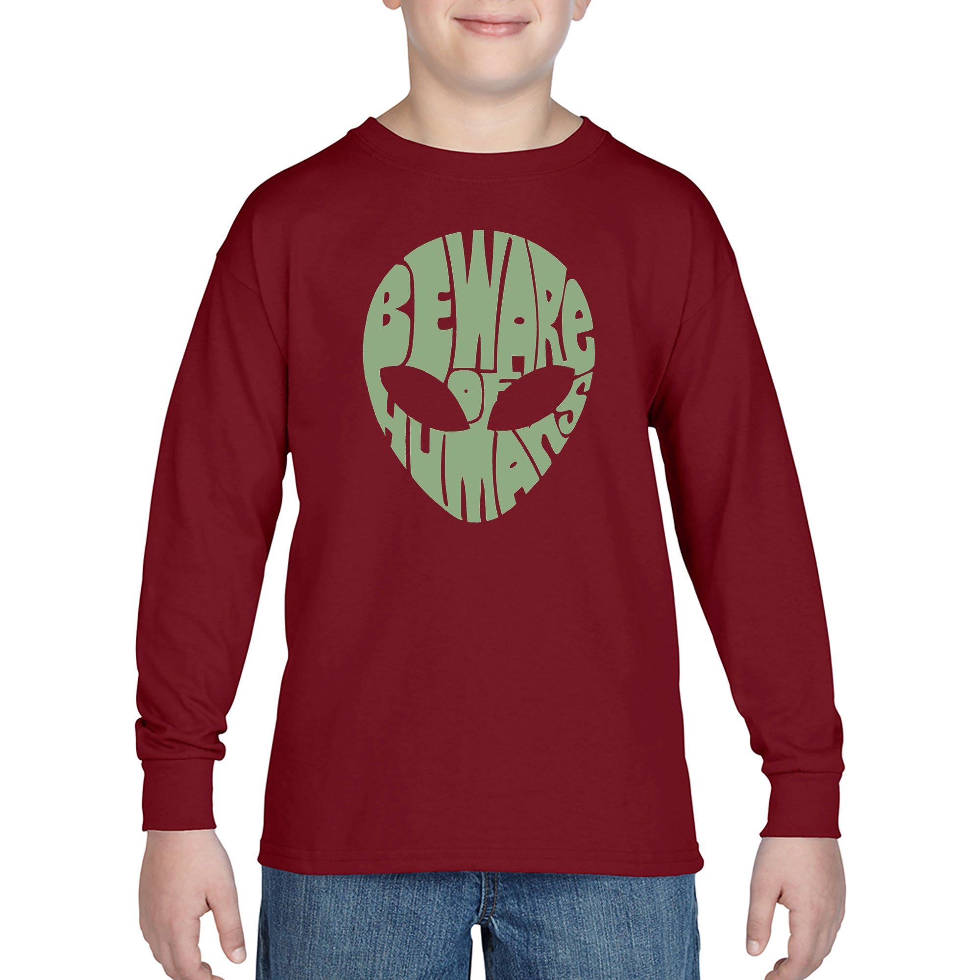 Load image into Gallery viewer, LA Pop Art Boy's Word Art Long Sleeve - Beware of Humans