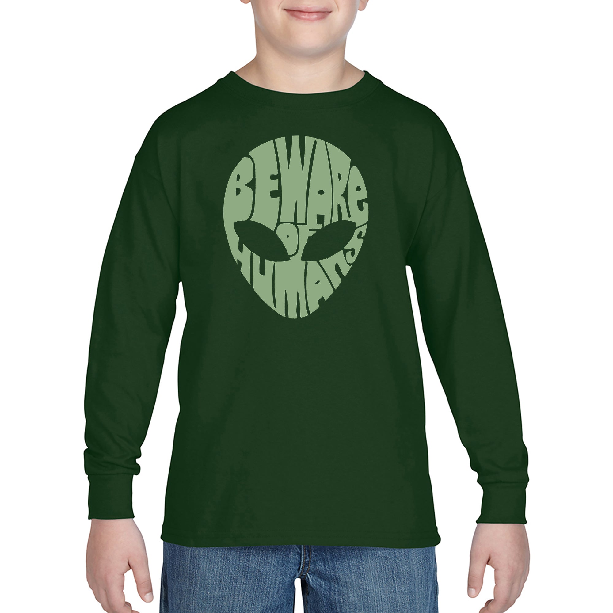 Load image into Gallery viewer, LA Pop Art Boy's Word Art Long Sleeve - Beware of Humans