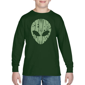 LA Pop Art Boy's Word Art Long Sleeve - Beware of Humans