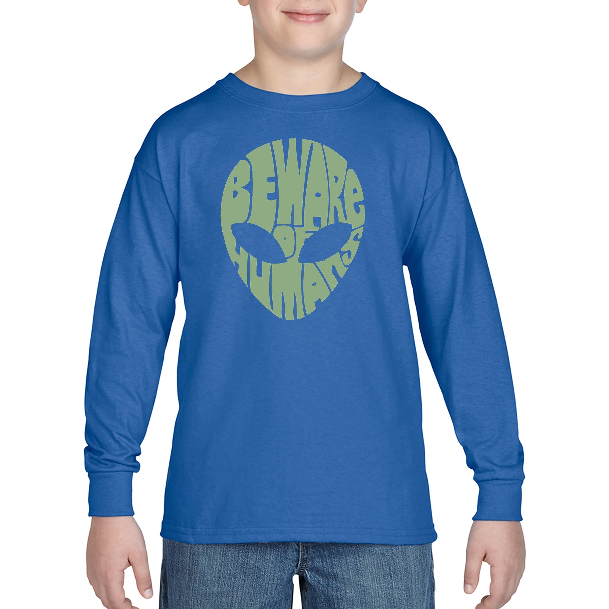 Load image into Gallery viewer, LA Pop Art Boy's Word Art Long Sleeve - Beware of Humans