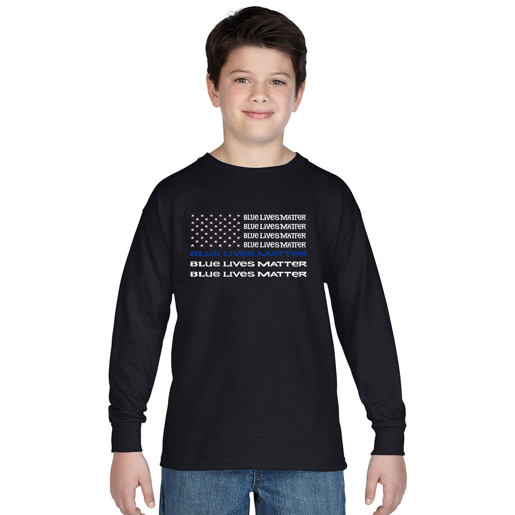 LA Pop Art Boy's Word Art Long Sleeve - Blue Lives Matter