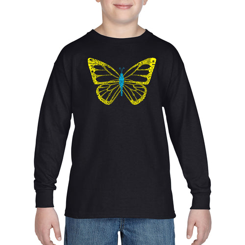 LA Pop Art Boy's Word Art Long Sleeve - Butterfly