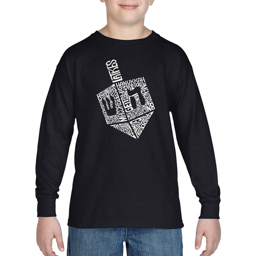 Hanukkah Dreidel - Boy's Word Art Long Sleeve T-Shirt