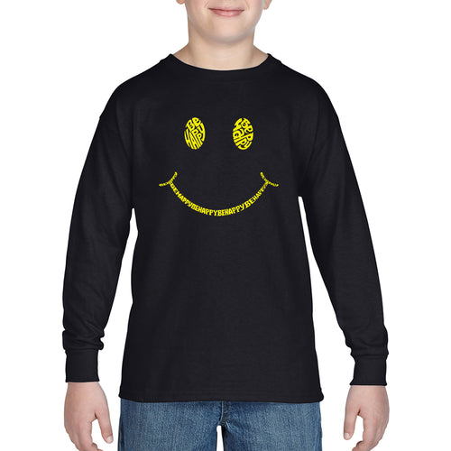 LA Pop Art Boy's Word Art Long Sleeve - Be Happy Smiley Face