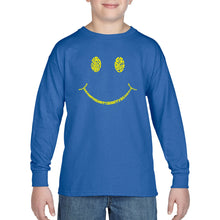 Load image into Gallery viewer, LA Pop Art Boy&#39;s Word Art Long Sleeve - Be Happy Smiley Face