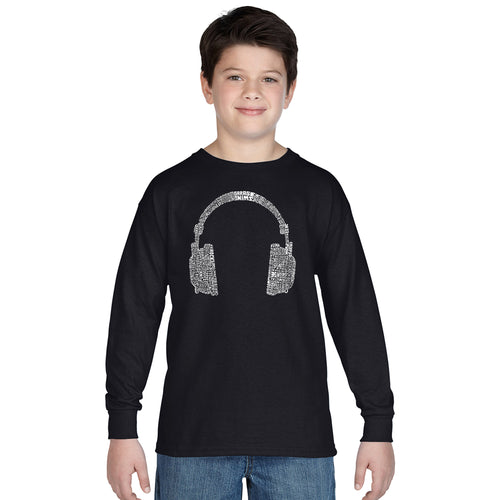 63 DIFFERENT GENRES OF MUSIC - Boy's Word Art Long Sleeve