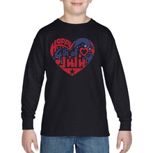 Load image into Gallery viewer, Boy&#39;s Word Art Long Sleeve - July 4th Heart