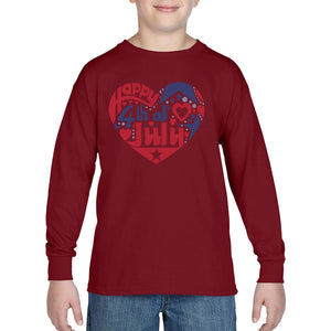 Boy's Word Art Long Sleeve - July 4th Heart