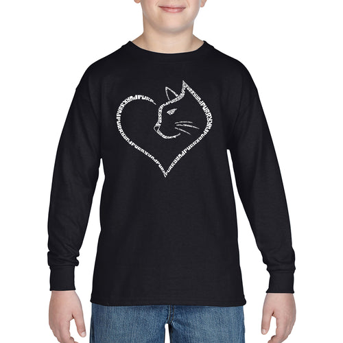 Cat Heart - Boy's Word Art Long Sleeve T-Shirt