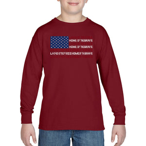 LA Pop Art Boy's Word Art Long Sleeve - Land of the Free American Flag