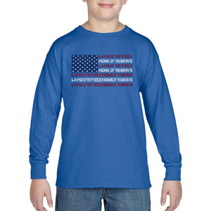 LA Pop Art Boy's Word Art Long Sleeve - Land of the Free American Flag