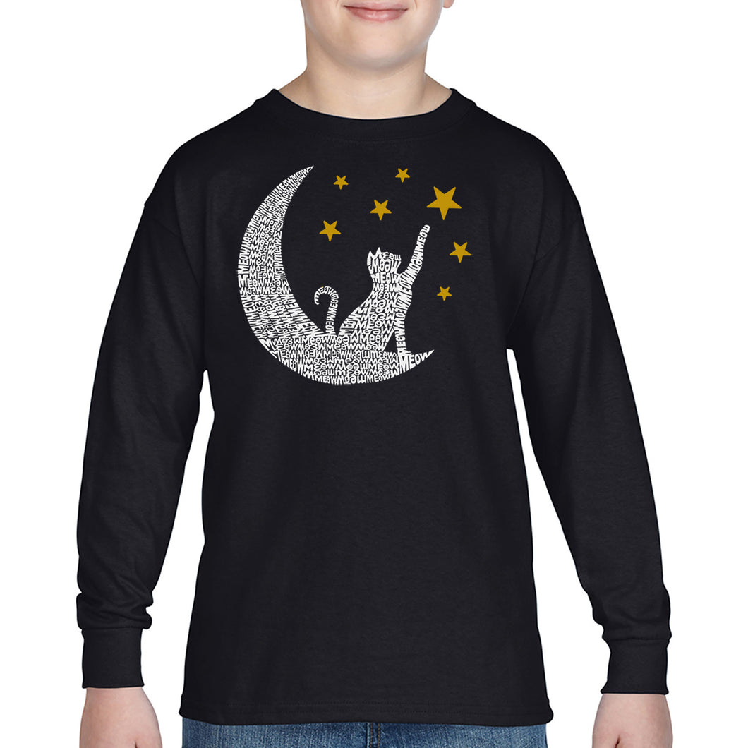 Cat Moon - Boy's Word Art Long Sleeve T-Shirt