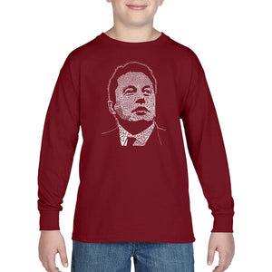 LA Pop Art Boy's Word Art Long Sleeve - Elon Musk