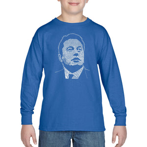 LA Pop Art Boy's Word Art Long Sleeve - Elon Musk