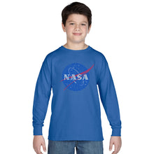 Load image into Gallery viewer, LA Pop Art Boy&#39;s Word Art Long Sleeve - NASA&#39;s Most Notable Missions