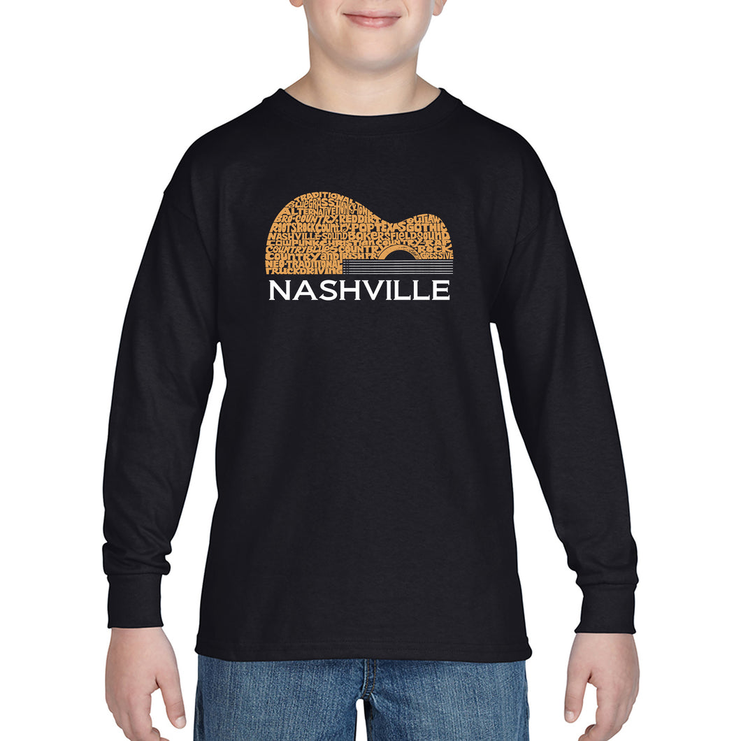 Nashville Guitar - Boy's Word Art Long Sleeve T-Shirt