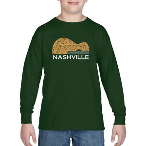 Nashville Guitar - Boy's Word Art Long Sleeve T-Shirt