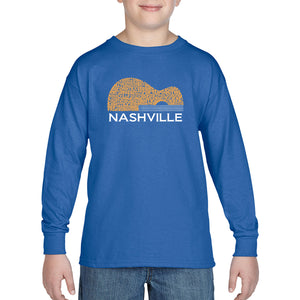 Nashville Guitar - Boy's Word Art Long Sleeve T-Shirt