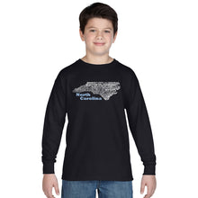 Load image into Gallery viewer, LA Pop Art Boy&#39;s Word Art Long Sleeve - North Carolina