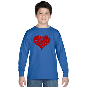 LA Pop Art Boy's Word Art Long Sleeve - All You Need Is Love