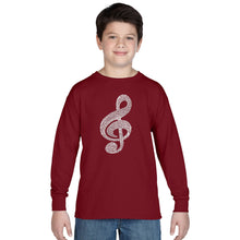 Load image into Gallery viewer, Music Note -  Boy&#39;s Word Art Long Sleeve