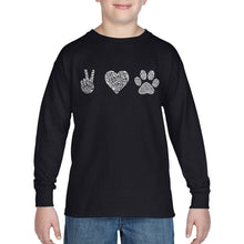 Load image into Gallery viewer, LA Pop Art Boy&#39;s Word Art Long Sleeve - Peace Love Dogs