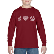 Load image into Gallery viewer, LA Pop Art Boy&#39;s Word Art Long Sleeve - Peace Love Dogs