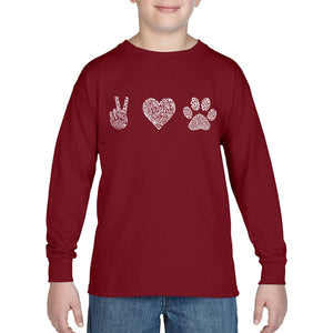 LA Pop Art Boy's Word Art Long Sleeve - Peace Love Dogs