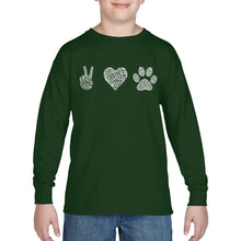 Load image into Gallery viewer, LA Pop Art Boy&#39;s Word Art Long Sleeve - Peace Love Dogs