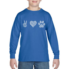 Load image into Gallery viewer, LA Pop Art Boy&#39;s Word Art Long Sleeve - Peace Love Dogs