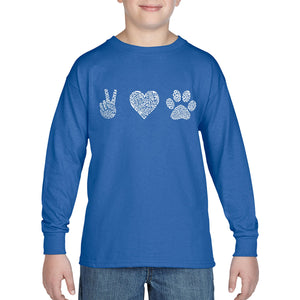 LA Pop Art Boy's Word Art Long Sleeve - Peace Love Dogs