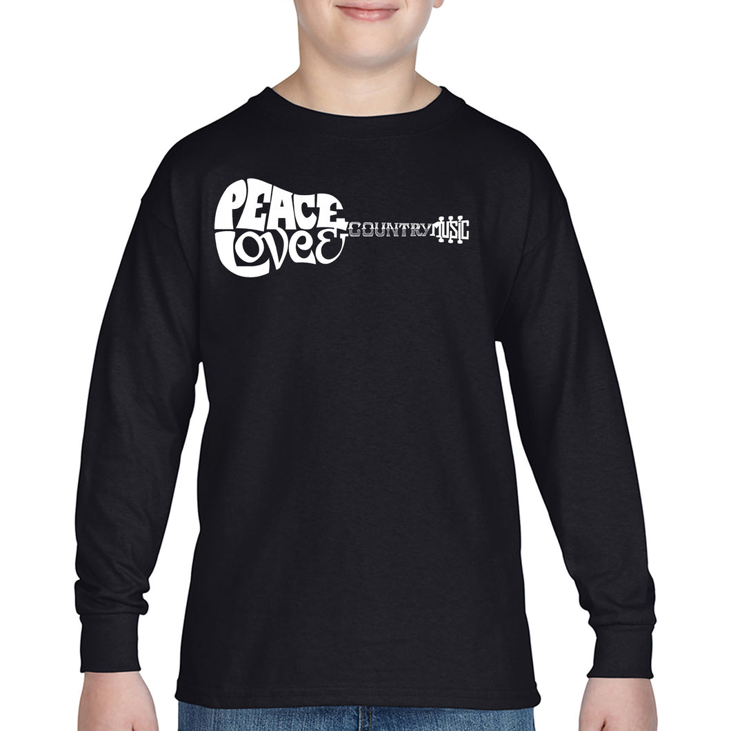 Peace Love Country  - Boy's Word Art Long Sleeve