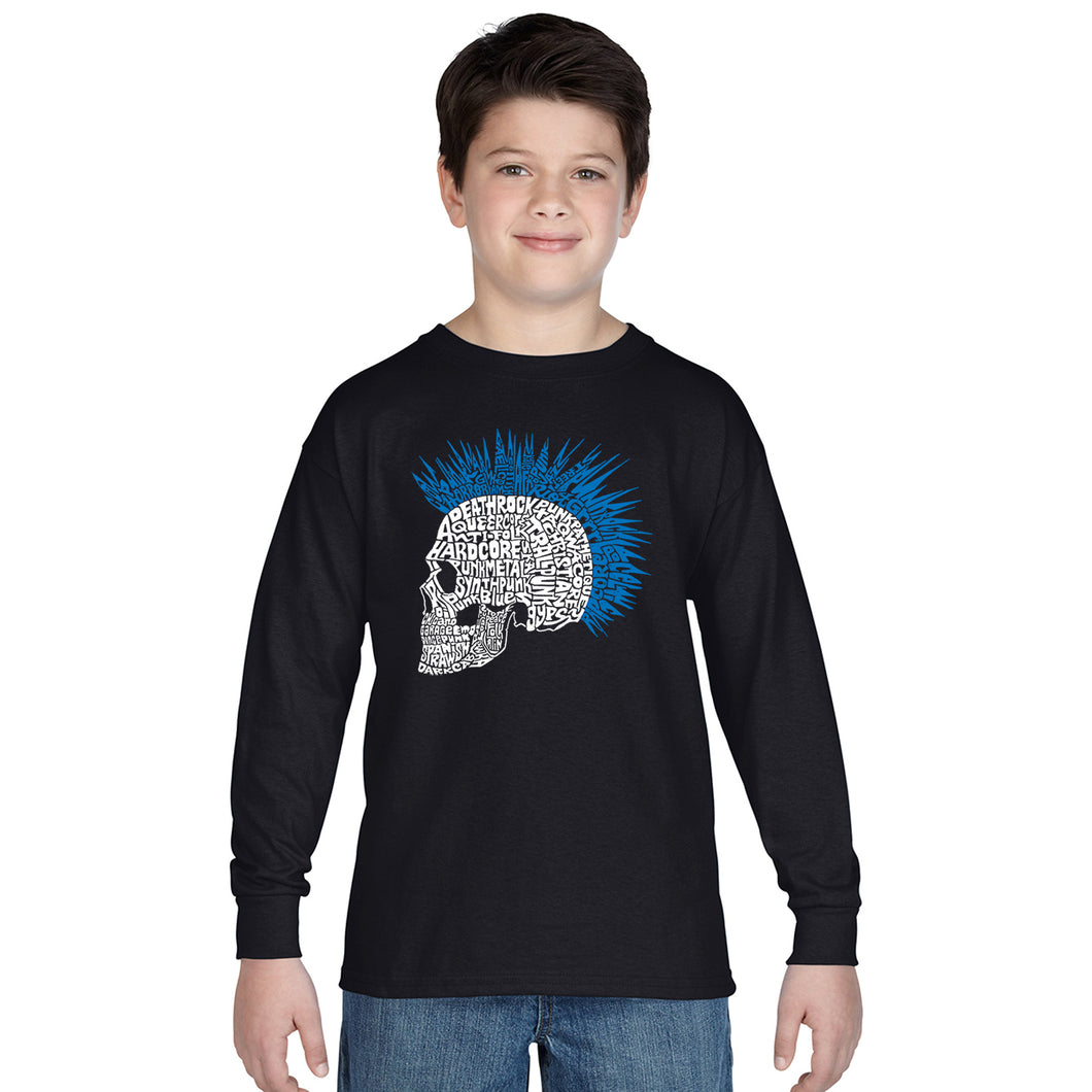 LA Pop Art Boy's Word Art Long Sleeve - Punk Mohawk