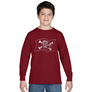 FAMOUS PIRATE CAPTAINS AND SHIPS - Boy's Word Art Long Sleeve