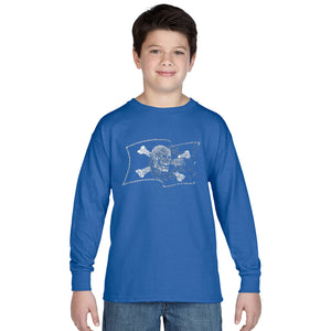 FAMOUS PIRATE CAPTAINS AND SHIPS - Boy's Word Art Long Sleeve
