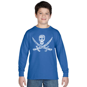 PIRATE CAPTAINS, SHIPS AND IMAGERY - Boy's Word Art Long Sleeve