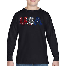 Load image into Gallery viewer, USA Fireworks - Boy&#39;s Word Art Long Sleeve T-Shirt