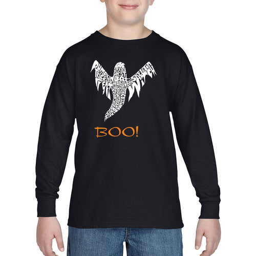 Halloween Ghost - Boy's Word Art Long Sleeve T-Shirt